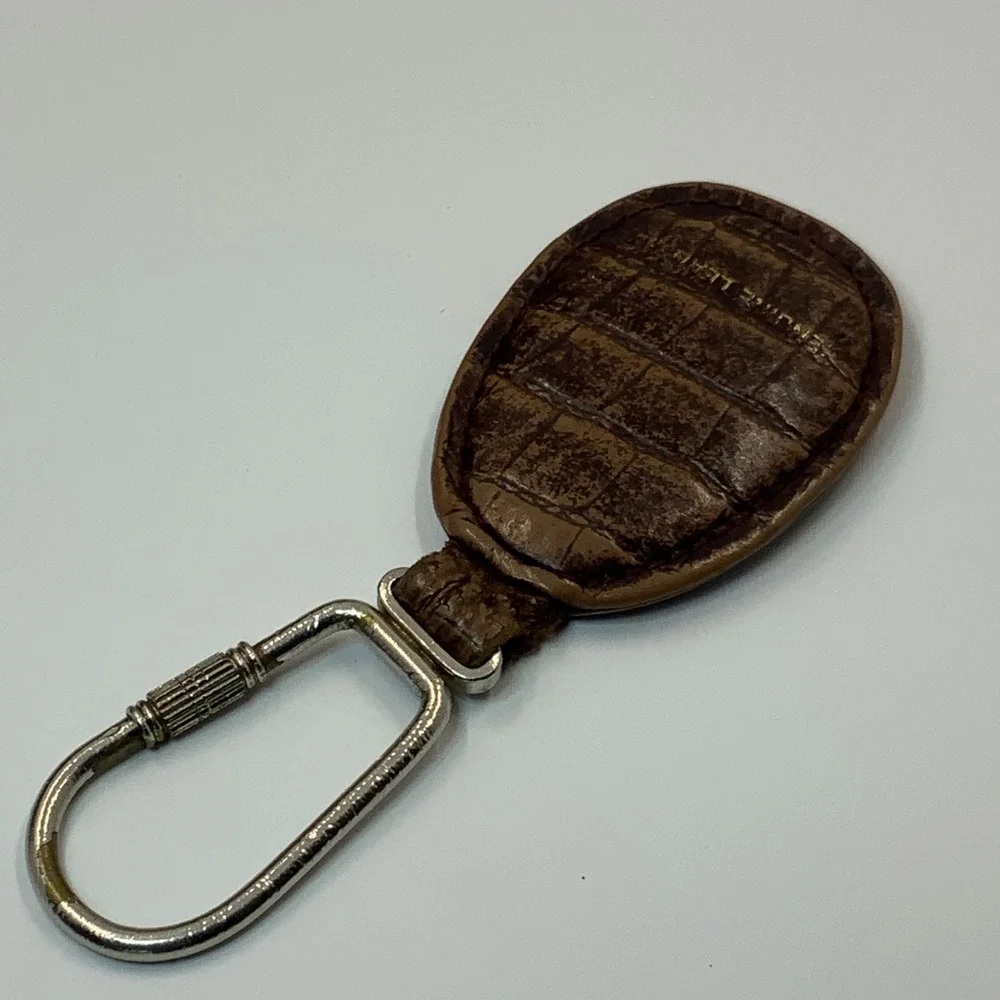 Vintage Brown Croc Embossed Genuine Leather Keychain Screw Lock Carabiner Fob
